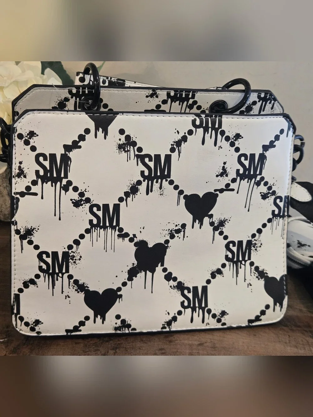 NWOT - Rare Steve Madden Bevelyn Blood Drip Heart Print Satchel pink black goth